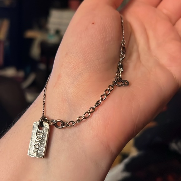 Dior logo rectangular plate silver tone pendant bracelet - Picture 1 of 6